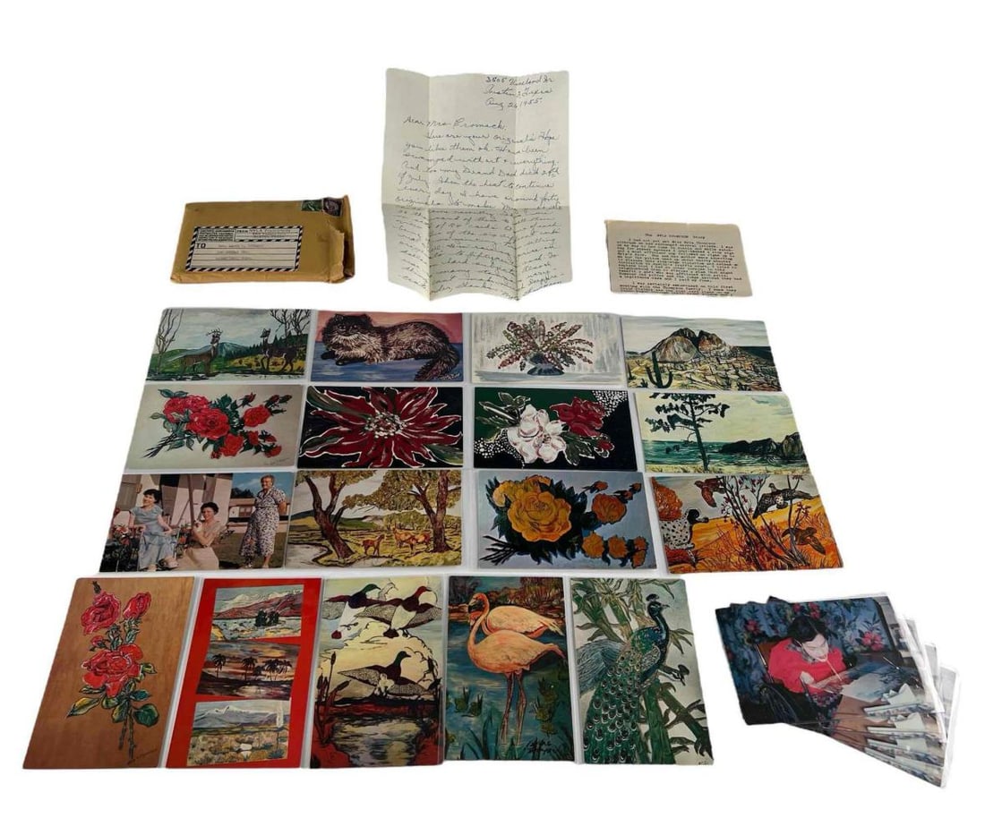 Nyla Thompson (American, 20th C.) Mouth Artist, Painted Post Cards, Letter, And Related Ephemera (1 of 8)