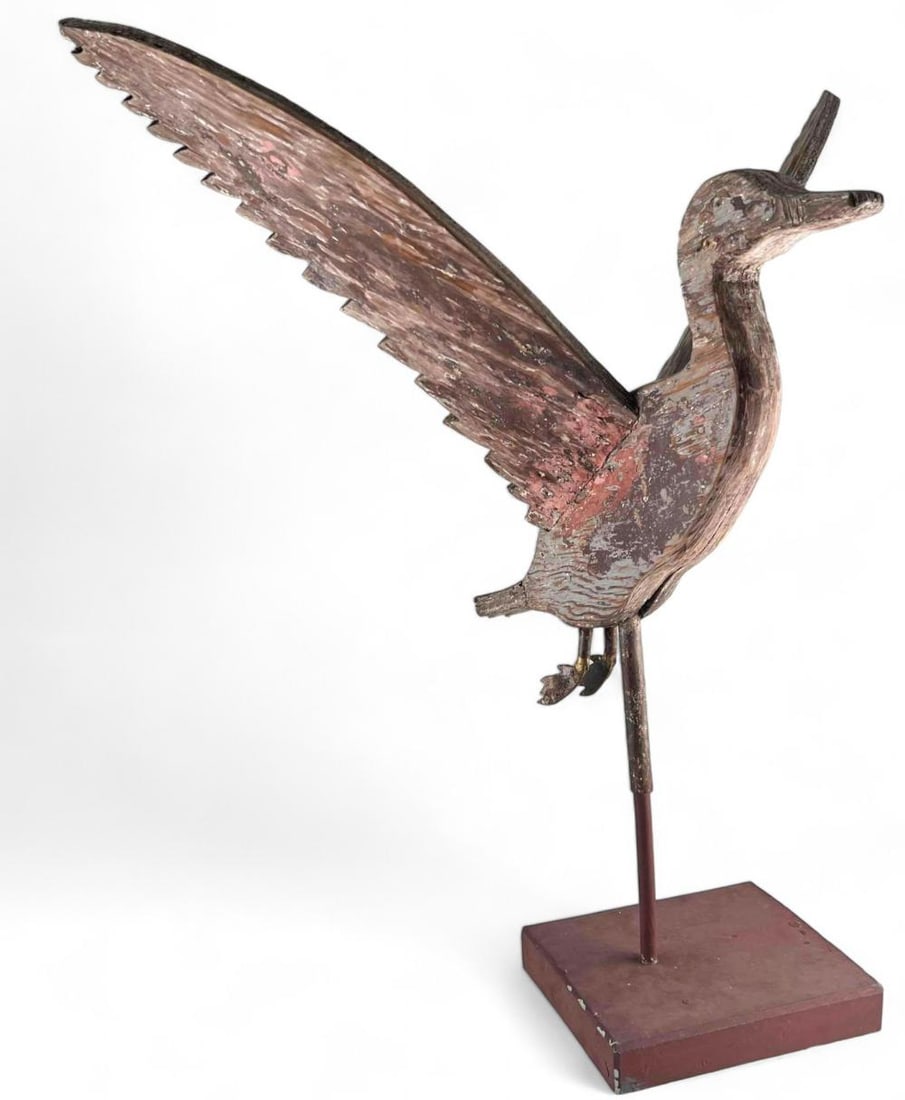 American Primitive Wooden Duck Weather Vane, Original Paint: American Primitive Wooden Duck Weather Vane, Original Paint. Approximately 30.125H x 29.25W x 15.0D in.
