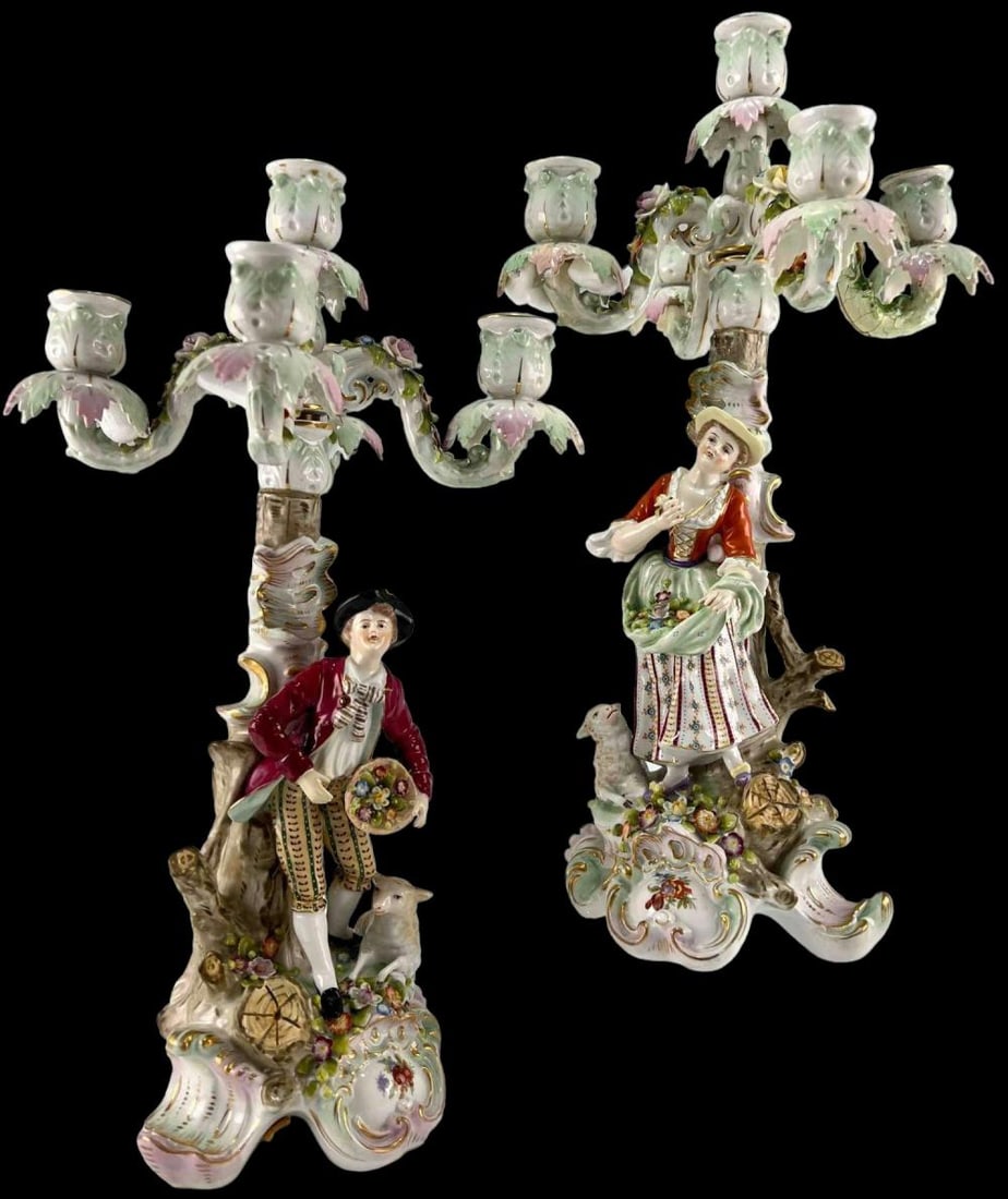 Pair Of Antique German Hand Painted Porcelain Candelabra (1 of 20)