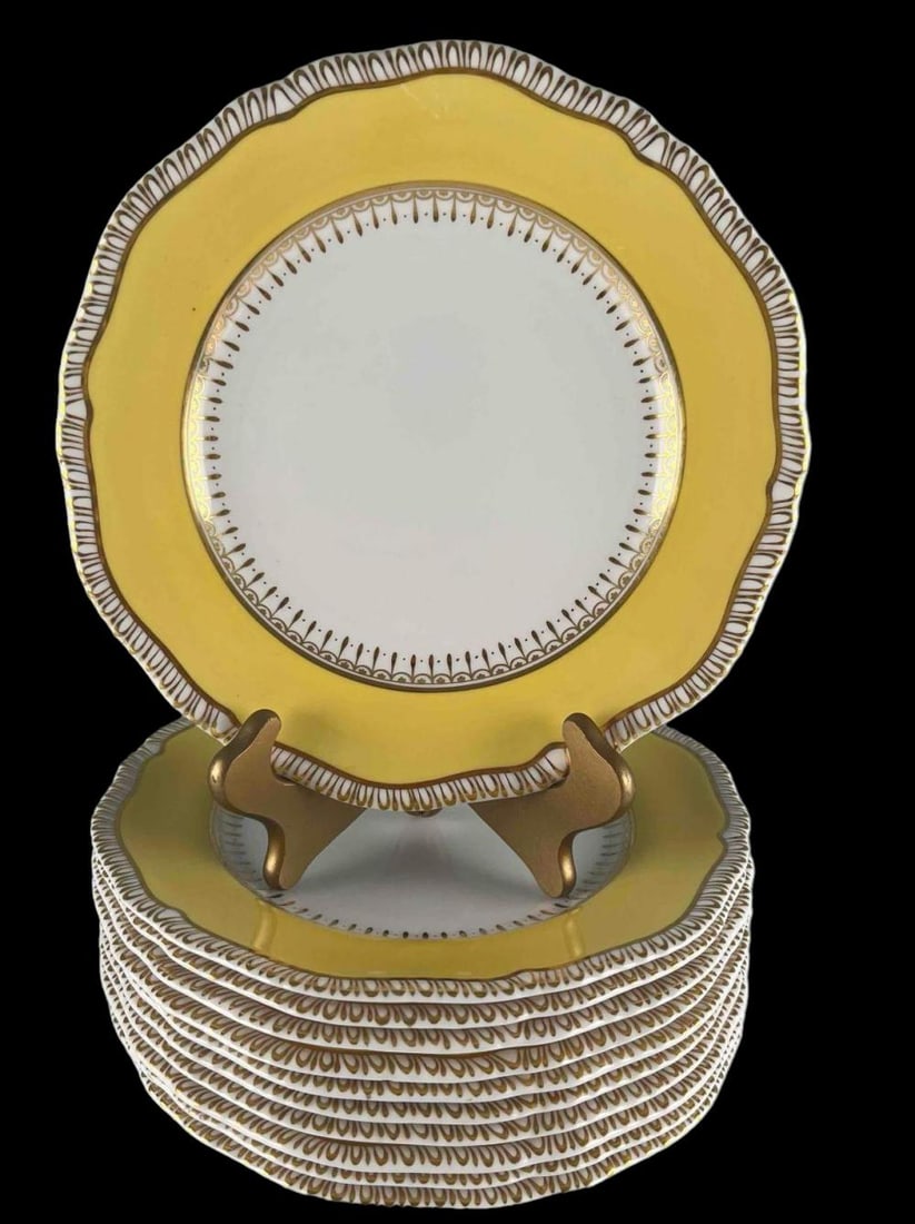 Copeland For Tiffany & Co. Gilt Yellow Salad Or Luncheon Plates, Set Of Ten Plus One (1 of 7)