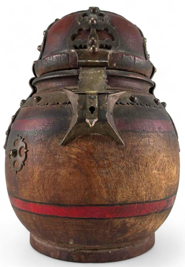 Indian Bronze Mounted Turned Wood Dowry Box (1 of 18)