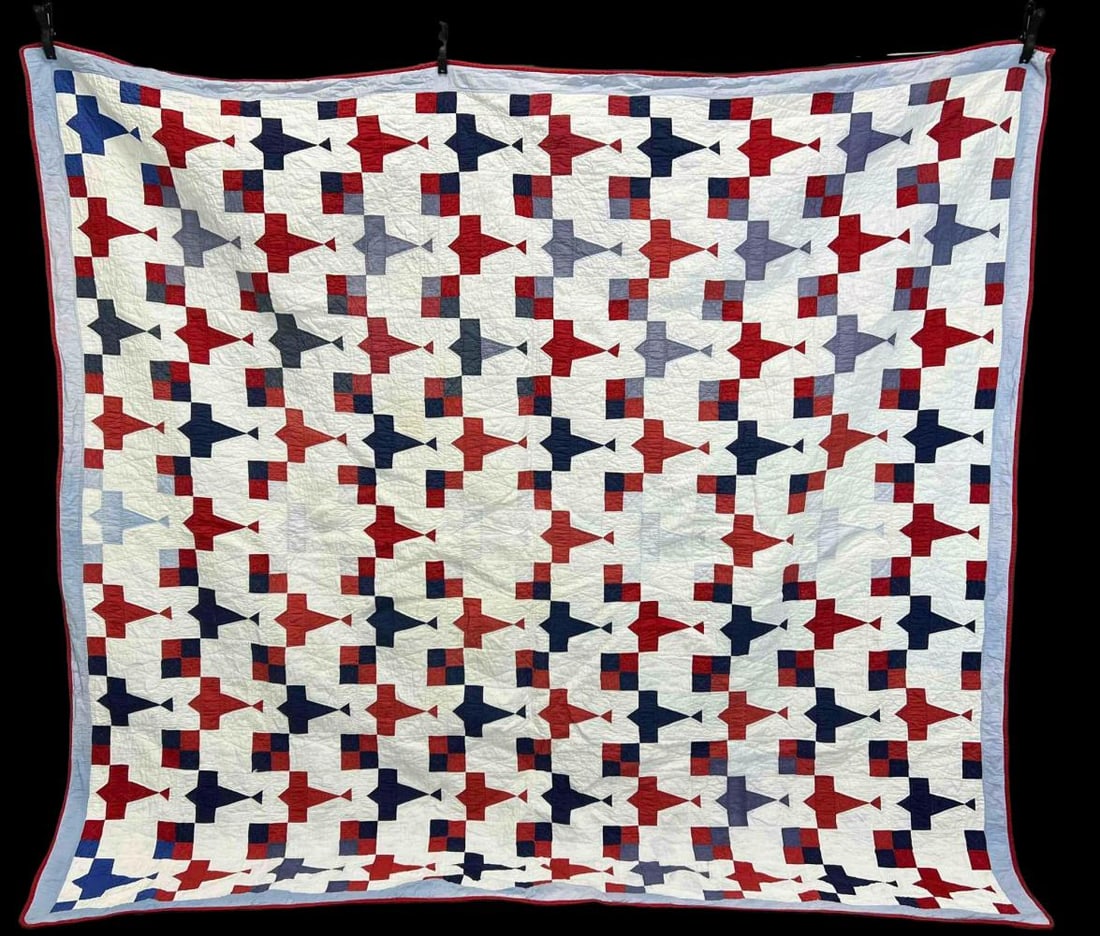 WWII Era Red White & Blue Bomber Plane Pattern Quilt (1 of 14)