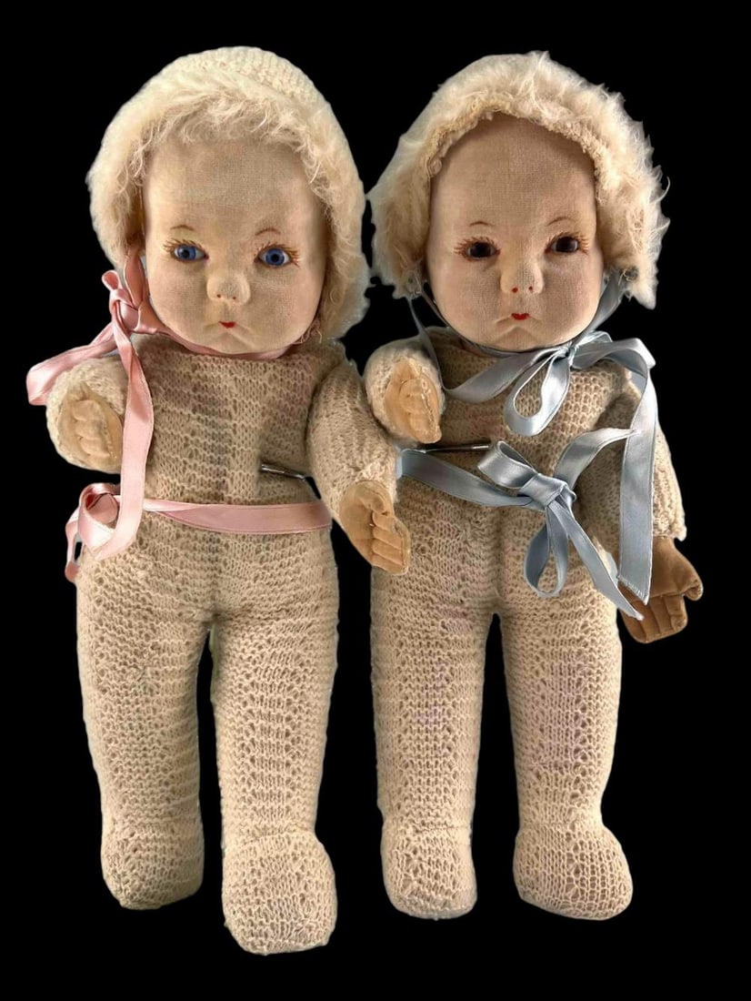 Pair Of Norah Wellings English Cloth Twin Baby Dolls (1 of 16)