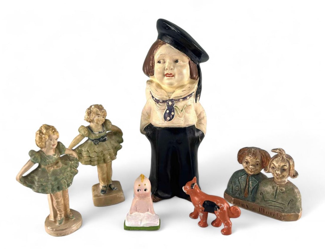 Group Of Chalk Ware & Bisque Figures, Including Buster Brown (1 of 12)