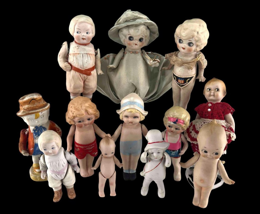 Lot Of Jointed Arm Porcelain Dolls, Including Kewpie (1 of 12)