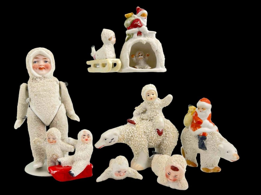 Group Of Porcelain "Snow Babies," Including Polar Bear Riders: Group Of Porcelain "Snow Babies," Including Polar Bear Riders. Largest approximately 4.0H x 2.0W x 1.0D in. Smallest approximately 1.375H x 1.25W x 0.375D in.