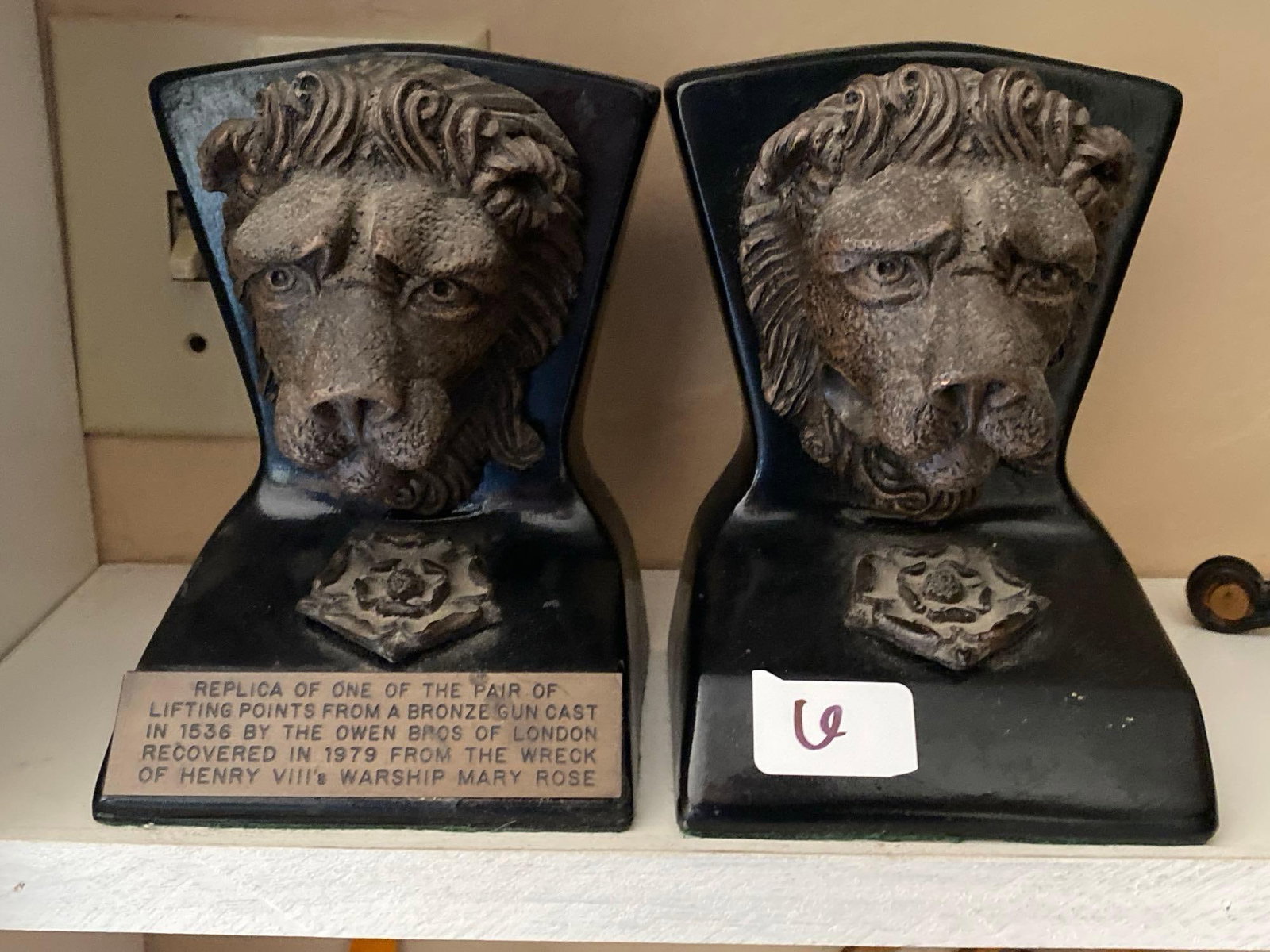 Pair Of Lion'S Head Book Ends, Replica From Henry The Viii'S War Ship: Pair of lion's head book ends, replica from Henry the VIII's war ship.