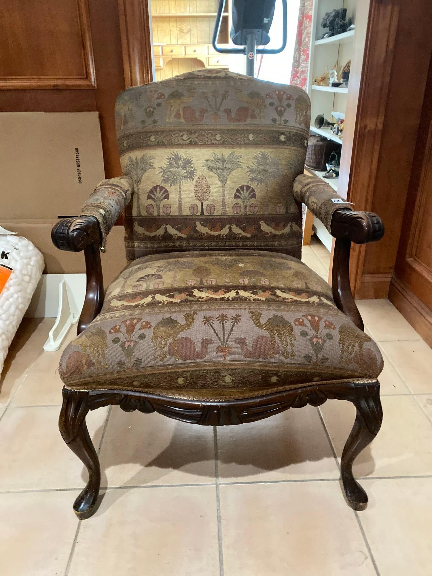 Upholstered Wooden Armchair & Ottoman (1 of 5)