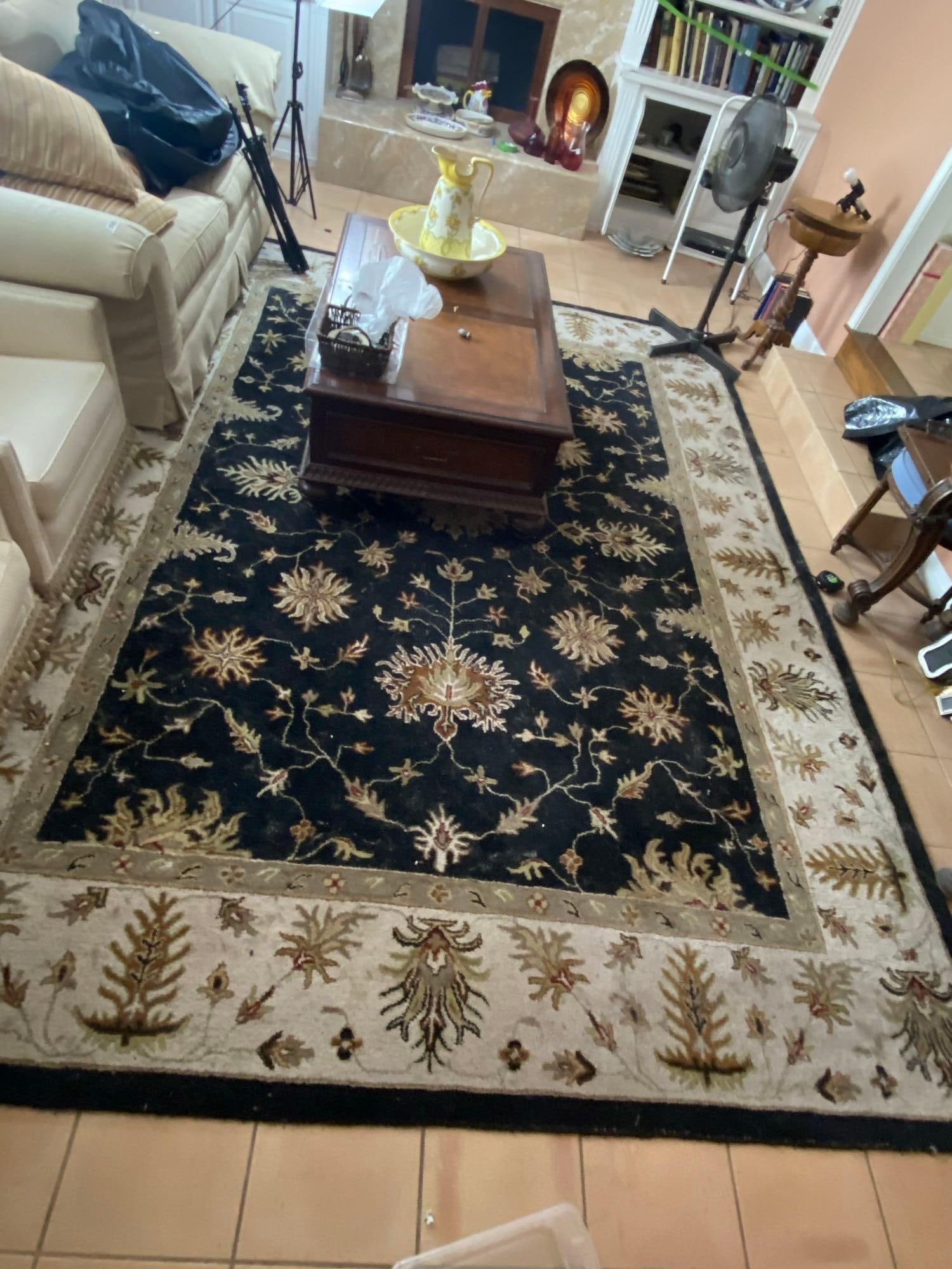 Black & Tan Area Rug: Black & Tan Area Rug. Approximately 11 ' x 8 '. NO SHIPPING AVAILABLE FOR THIS LOT, LOCAL PICK UP ONLY