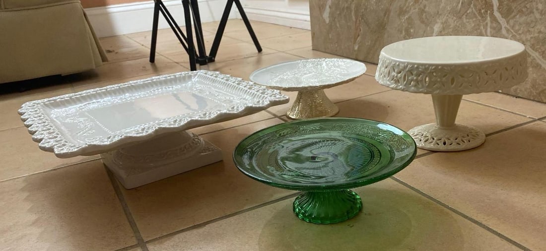 Group Of Footed Cake Stands: Group Of Footed Cake Stands.