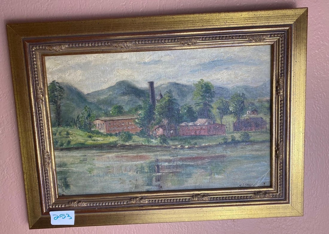 Early 20Th C. Factory Landscape, Oil On Board, Signed M.J. Swartz (1 of 5)