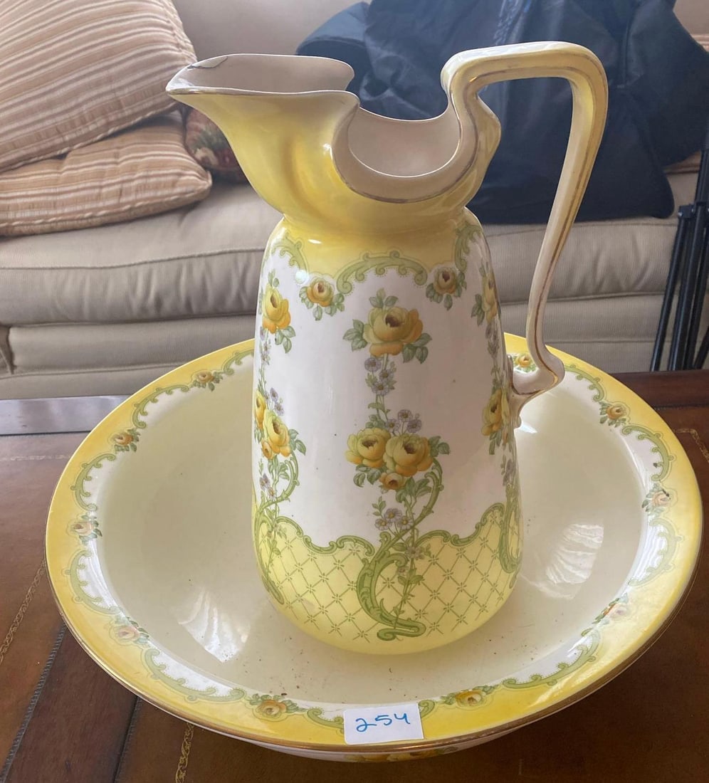 Whieldon Ware Trellis Pattern Pitcher & Bowl Set (1 of 4)