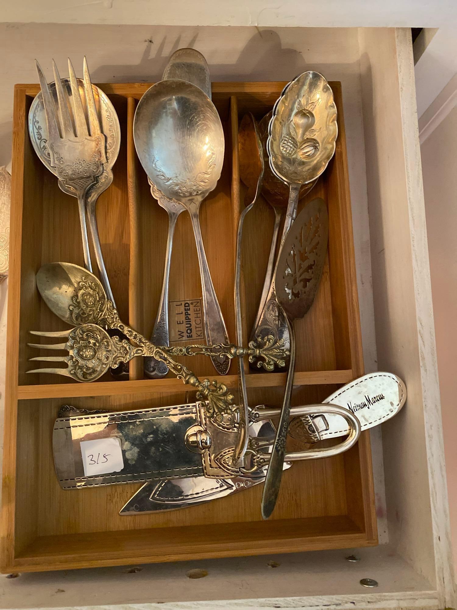 Antique Serving Pieces, Neiman Marcus Cake & Pie Server, And Berry Spoons (1 of 4)