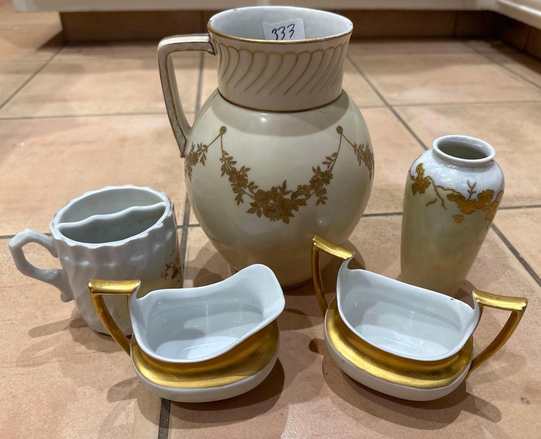 Antique Gilt & Hand Painted Porcelain, Including Limoges: Antique gilt & hand painted porcelain, including Limoges. largest piece approximately 8.0H x 6.0W in.