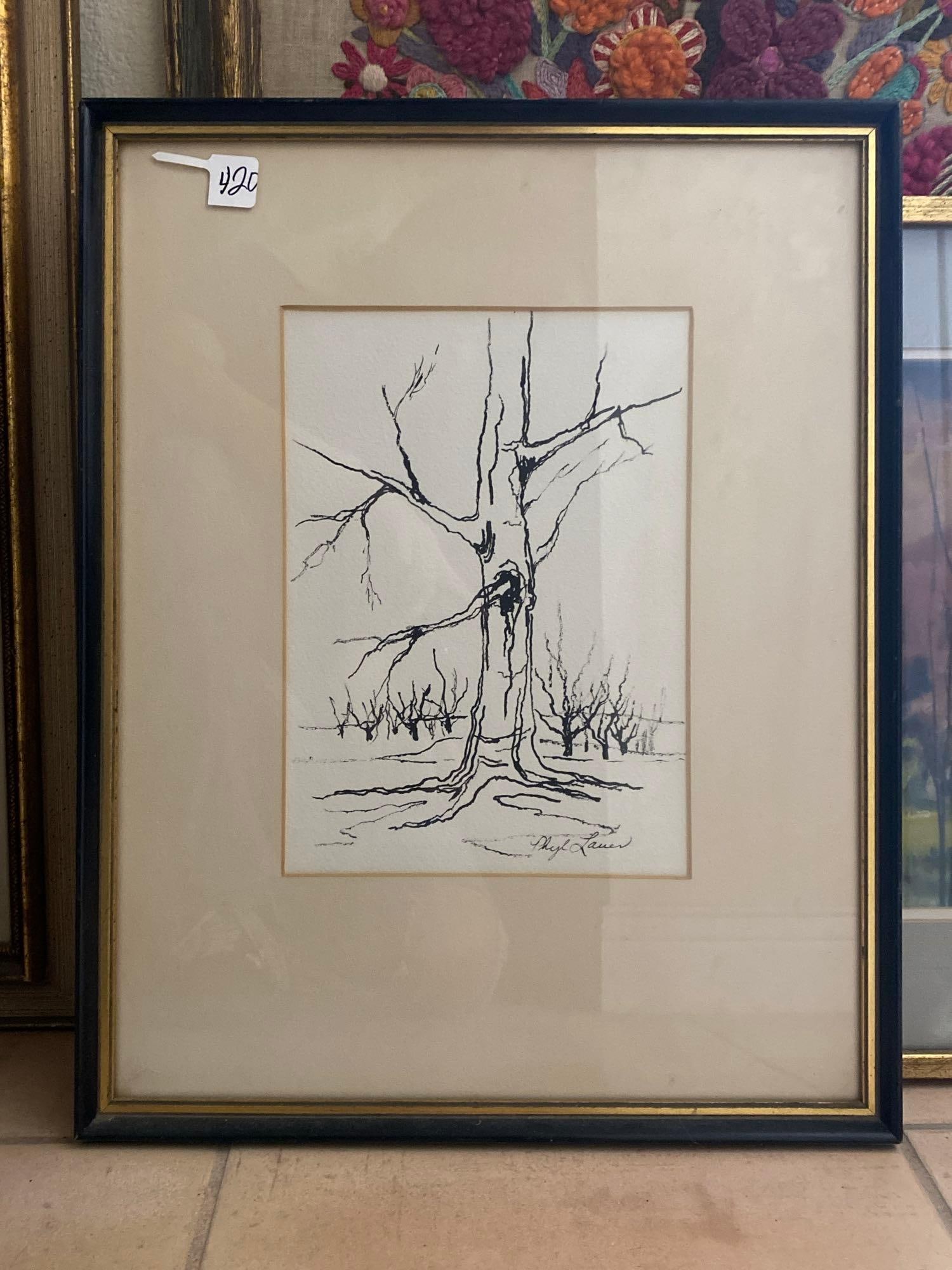 Phyl Lauer (American, 20Th C), Tree In Winter, Ink Drawing On Paper (1 of 4)