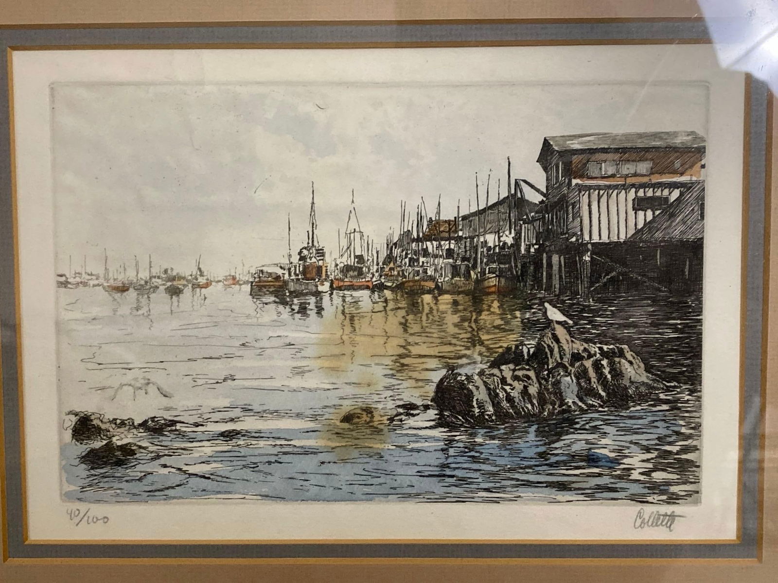 Harbor Scene Etching, Signed Collette (1 of 5)