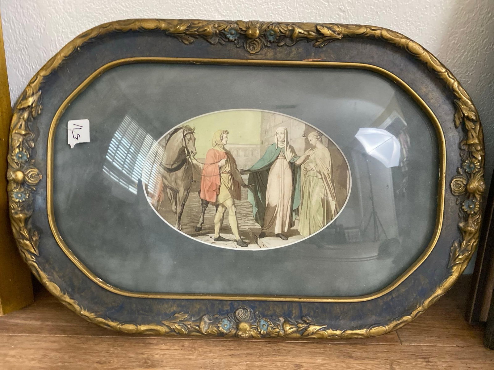 Antique Print In Convex Glass Frame: Antique print in convex glass frame