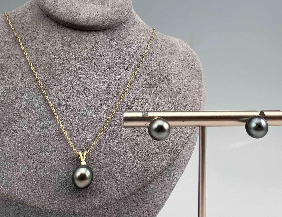 14K Pearl & Diamond Necklace And Earring Set (1 of 6)