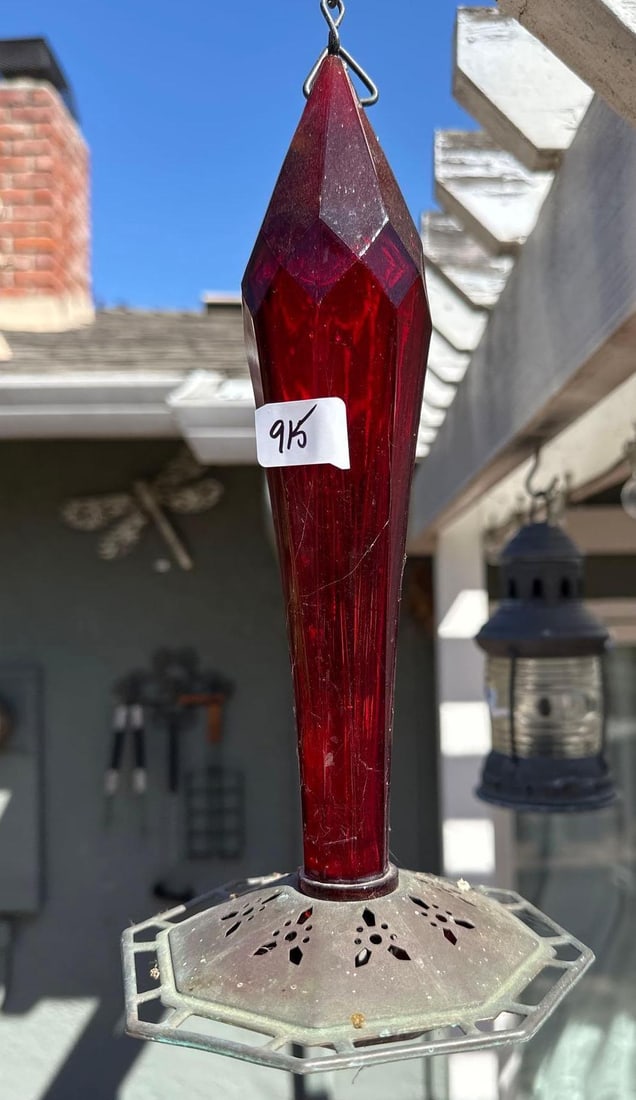 Glass & Copper Hummingbird Feeder: Glass & copper hummingbird feeder.