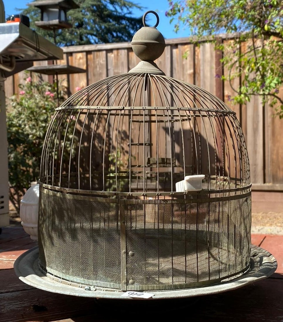 Vintage Hendryx Wire Birdcage With Milk Glass Feeder (1 of 2)
