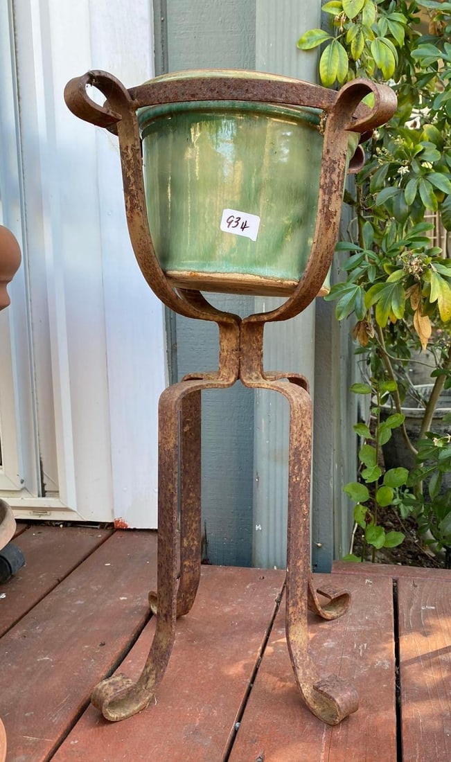Wrought Iron Plant Stand With Glazed Ceramic Pot (1 of 2)
