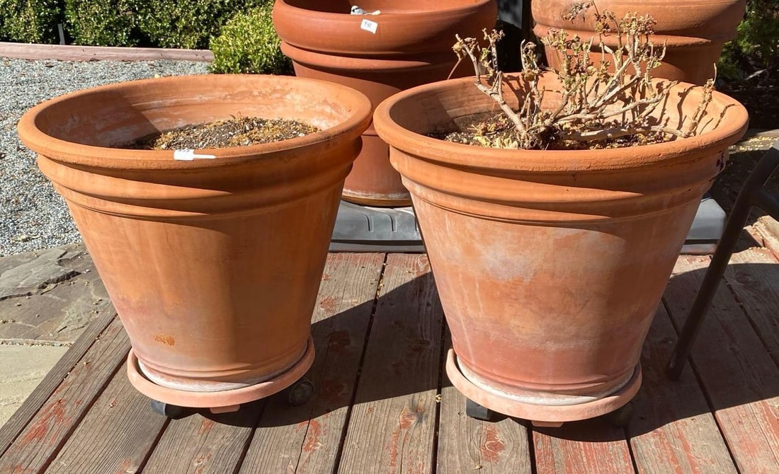 Pair Of Large Terra-Cotta Pots With Plant Caddies (1 of 2)