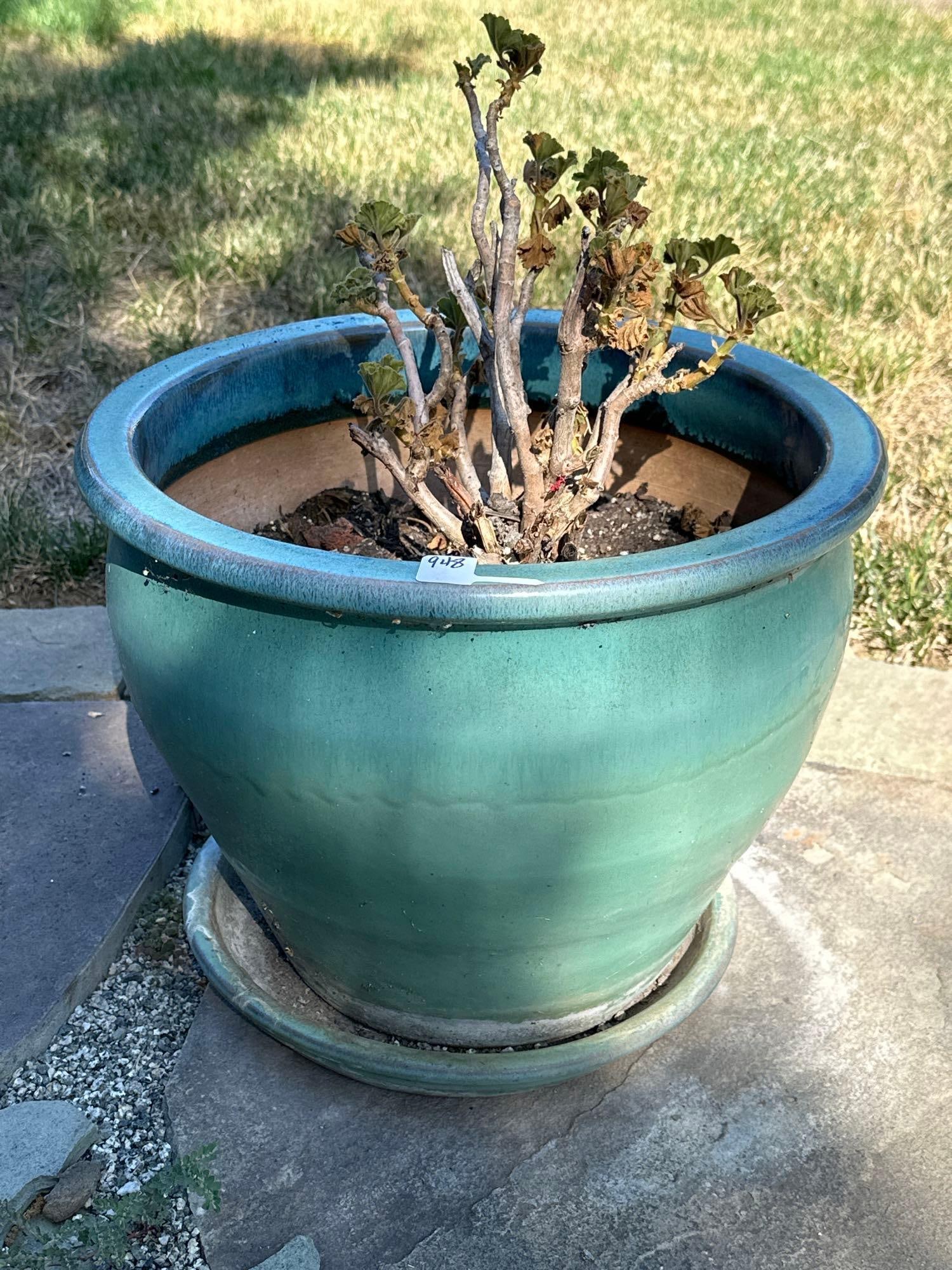 Blue Glazed Ceramic Garden Pot (1 of 1)