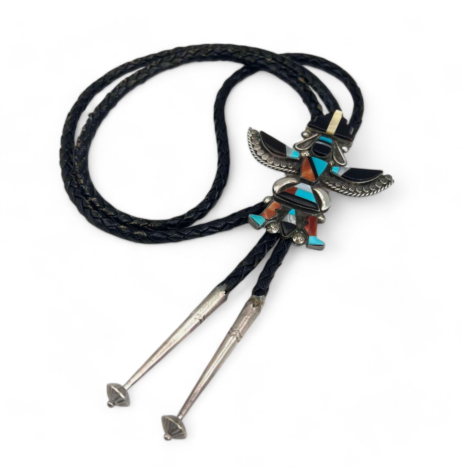 William Lamy, Zuni Sterling Silver, Turquoise & Shell Inlay Knifewing Bolo Tie (1 of 10)