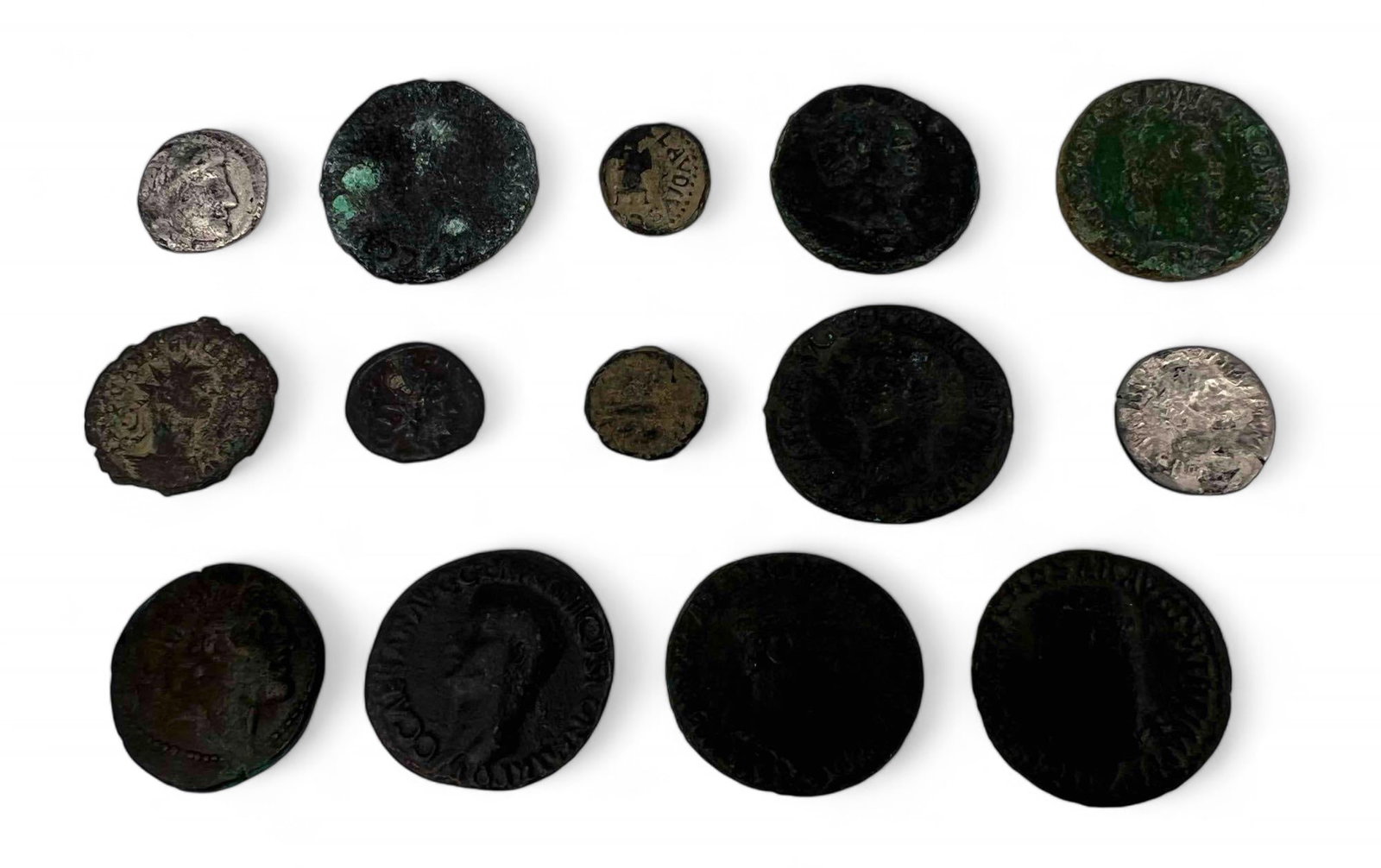 14 Ancient Coins, Claudias, Denarius, Nerva, Caligula, Antiochus, Trajan, And More (1 of 8)