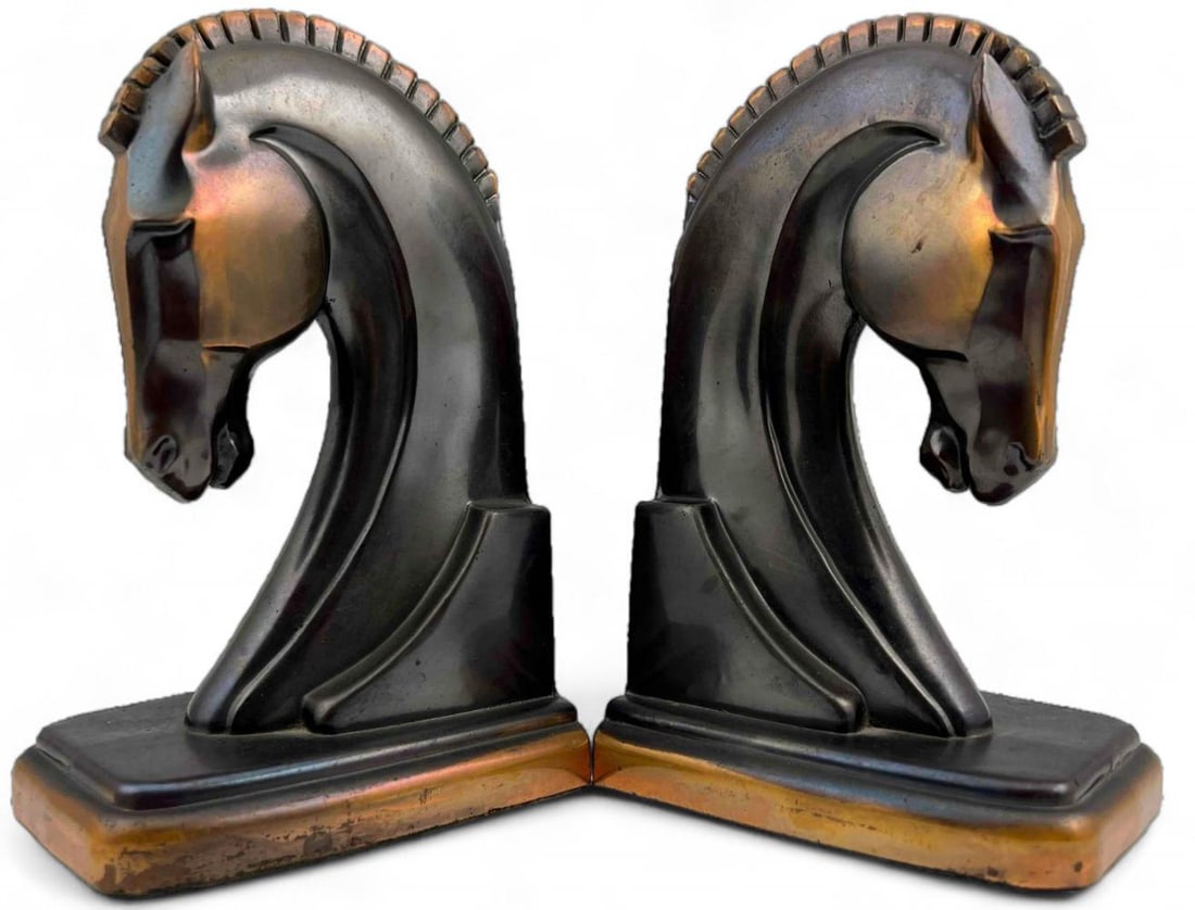 Art Deco &Bronze Overlay Horse Head Bookends (1 of 9)