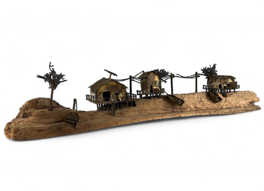 Albert Guibara (American, California, B. 1944) Bronze & Wood Brutalist Sculpture: Albert Guibara (American, California, B. 1944) Bronze & Wood Brutalist Sculpture. Signed "Guibara." Approximately 29.0L x 5.25H x 5.75W in.