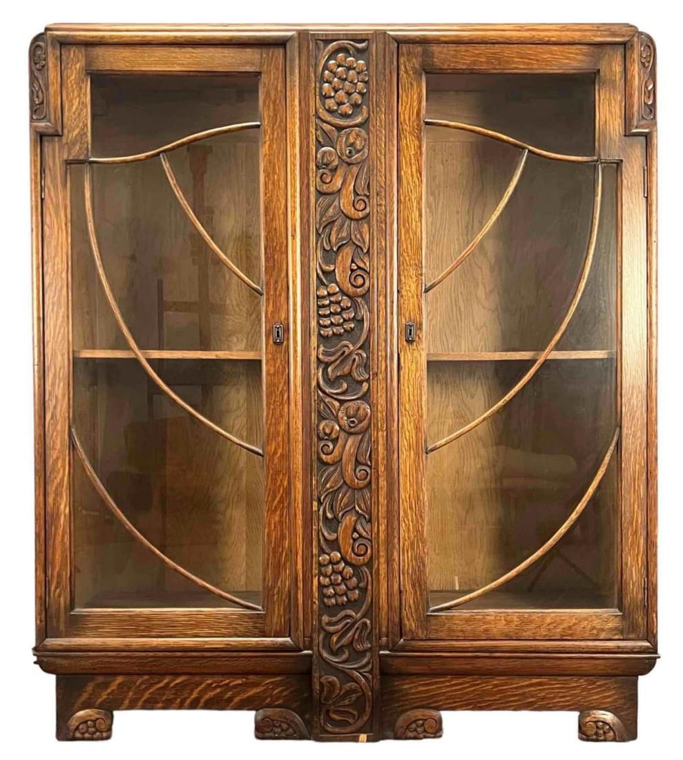 Art Deco Tiger Oak Display Cabinet (1 of 15)