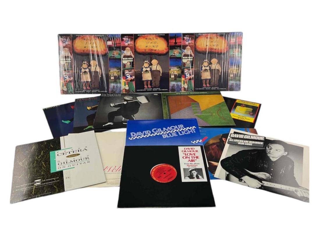 Lot Of Vinyl LPs Featuring David Gilmore of Pink Floyd (1984-1988): Lot Of 14 Vinyl LPs Featuring David Gilmour of Pink Floyd (1984-1988). Including, When The Wind Blows Original Motion Picture Soundtrack, Nick Mason + Rick Fenn A Lie for a Lie Featuring David Gilmour