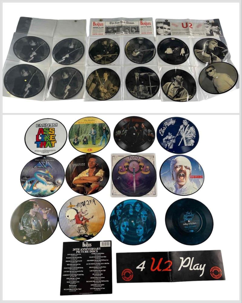 Lot of 45 RPM Vinyl Picture Records Including The Beatles, Scorpions, Queen, Pink Floyd, Eminem (1 of 19)