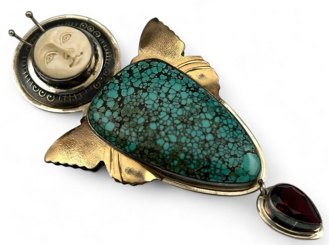 Sterling Silver Spiderweb Turquoise Tabra Butterfly Pendant Or Brooch (1 of 9)