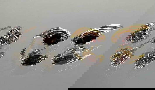 14K Garnet & 10K Diamond Post Earrings: 14K Garnet & 10K Diamond Post Earrings. Garnet earrings 0.8g, unmarked, test as 14K. Diamond earrings 2.1g, unmarked, test as 10K. Garnet earrings approximately 0.5L x 0.25W in. Diamond earrings