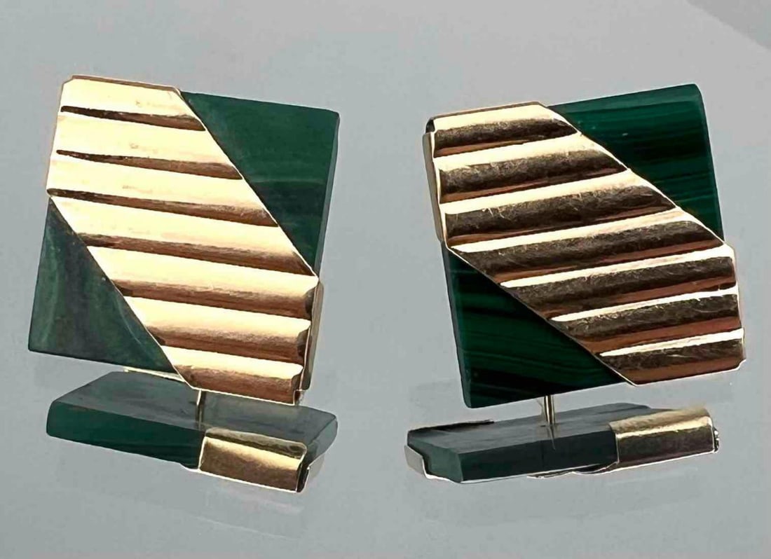 14K Geometric Malachite Earrings (1 of 7)