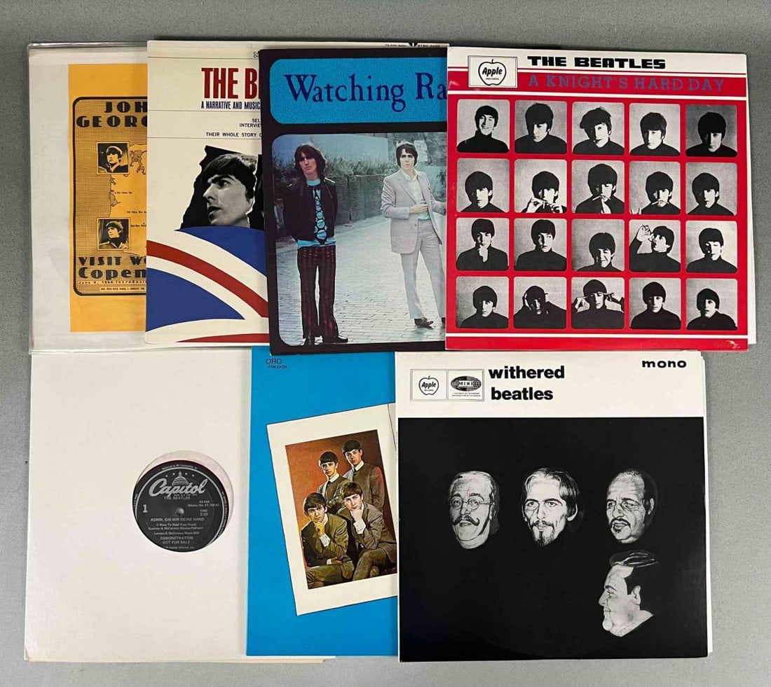 The Beatles, Seven Vinyl LP's: The Beatles, Seven Vinyl LP's. Includes: A Knight's Hard Day, Songs From the Film, Apple Music, Two Albums, SAPCOR 31; The Beatles' Story, A Narrative And Musical Biography Of Beatlemania On 2 Long-Pl