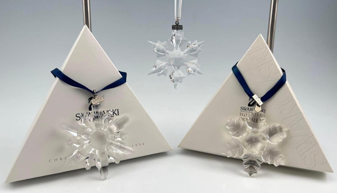 Three Swarovski Crystal Annual Edition Snowflake Ornaments 1996, 1998, 2010 (1 of 13)