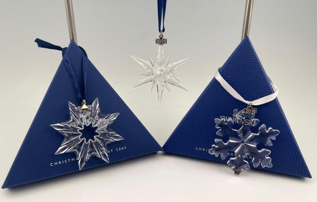 Three Swarovski Crystal Annual Edition Snowflake Ornaments 2003, 2005, 2016 (1 of 12)
