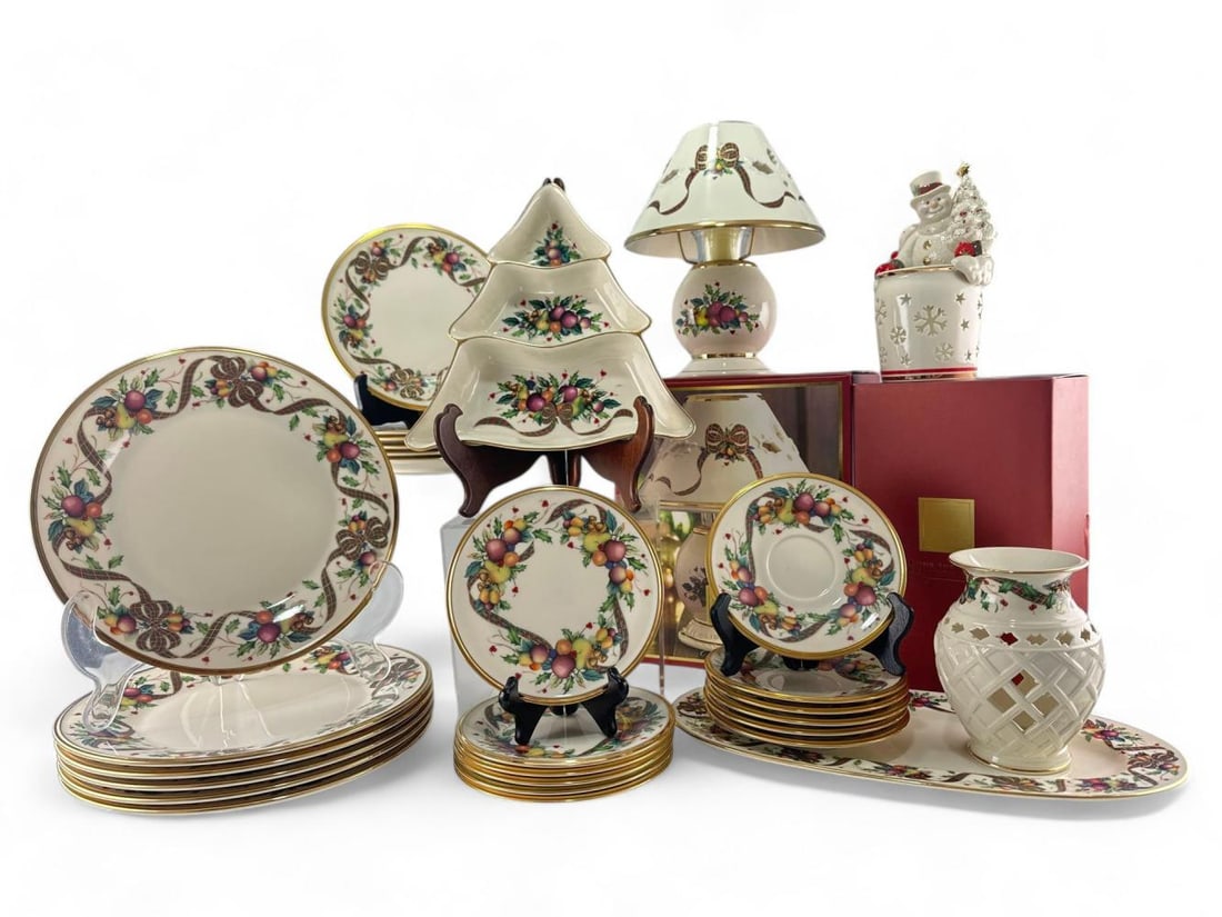 Lenox Holiday Tartan Porcelain Dinner Service & Candle Holders. (1 of 18)