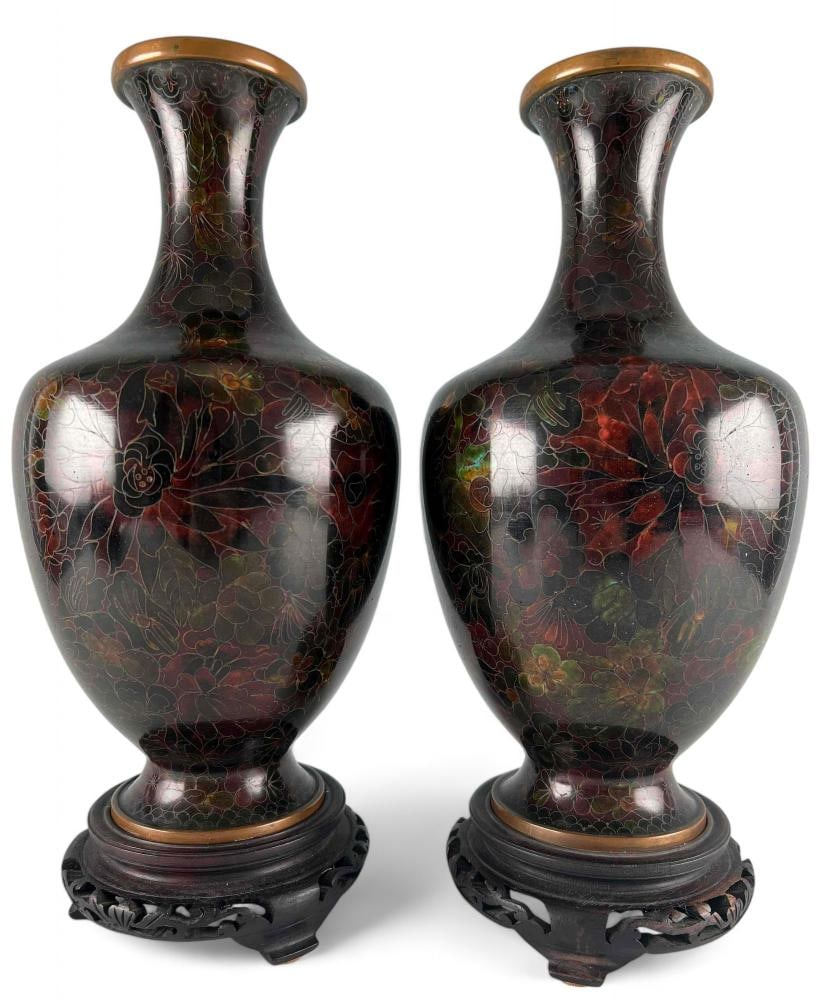 Pair Of Asian Cloisonne Vases With Floral Motif (1 of 17)