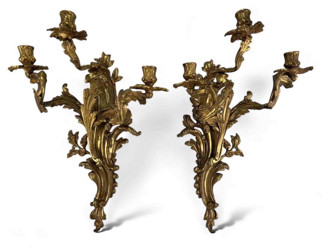 Pair Of Louis XV Style Brass Candle Sconces (1 of 20)