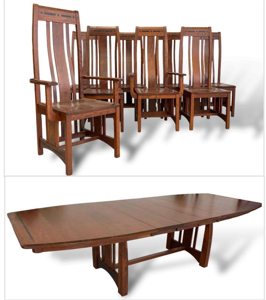 Simply Amish Arts & Crafts Style Inlaid Cherry Wood "Aspen" Dining Table & Chairs (1 of 20)