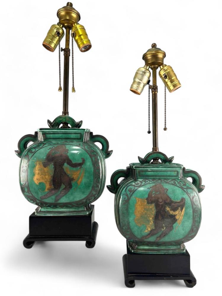Fine and Rare Pair of Gustavsberg Argenta Silver Overlay Art Pottery Lamps (1 of 18)