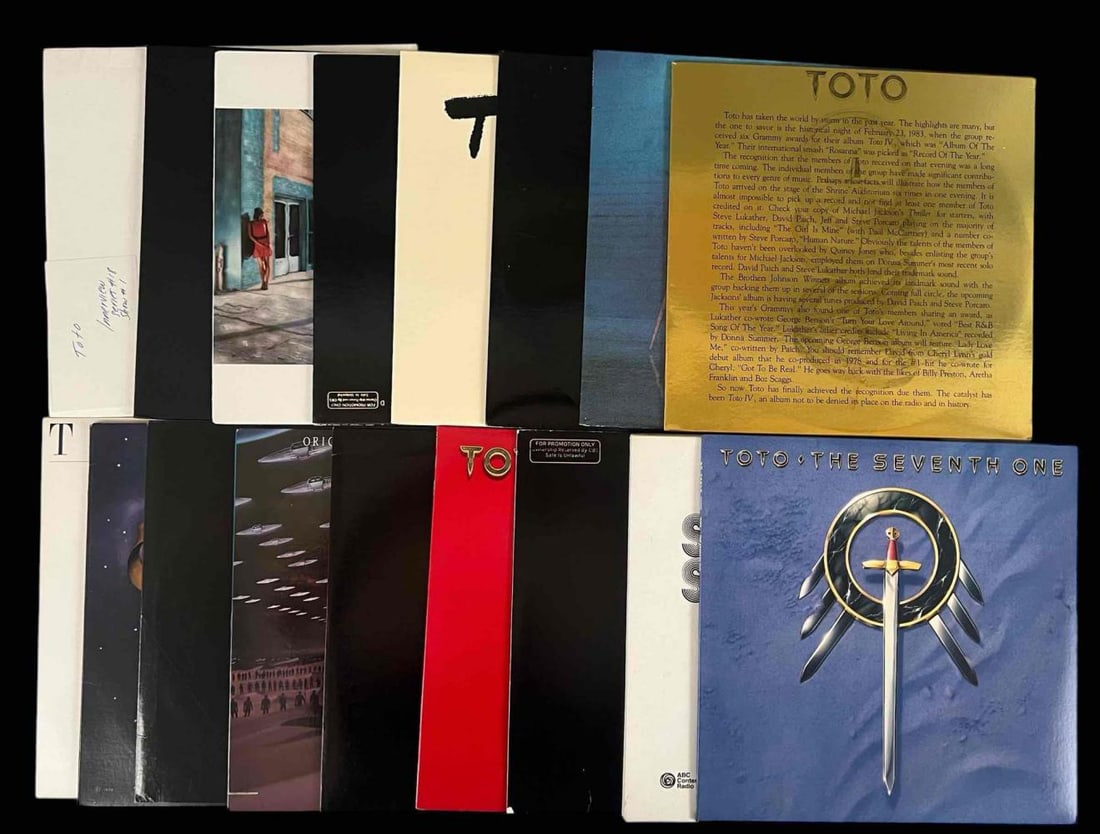 Toto, 18 Vinyl LP Records, Including Radio Interviews & Samplers: Toto, 18 Vinyl LP Records, Including Spotlight Specials 1983 Radio Interview. Includes: Spotlight Specials Toto May 1983 Interview, Two Record Set, Watermark, ABC Enterprises; Toto, Columbia, JC 35317