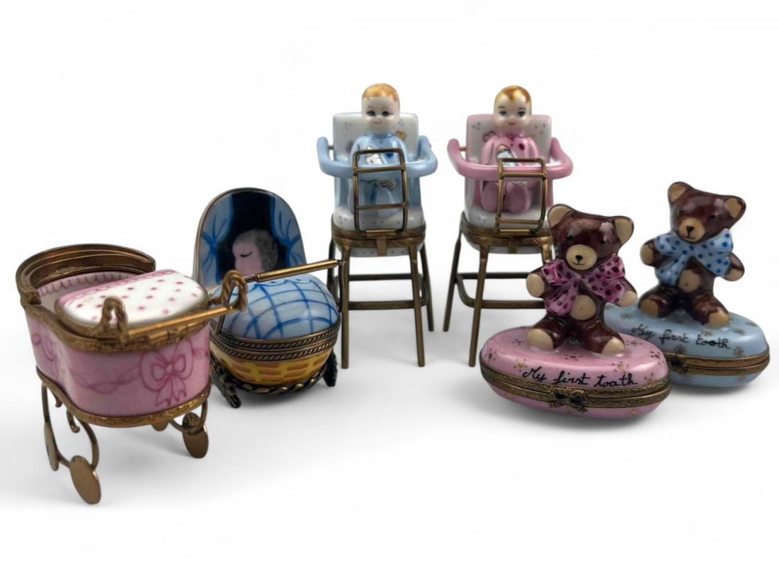 Grouping Of Limoges Hand Painted Porcelain Baby Keepsake Boxes (1 of 16)