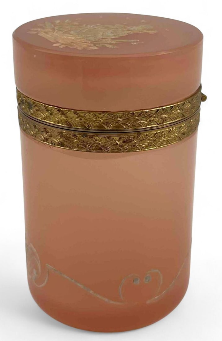 Paint Decorated Pink Opaline Glass Cylinder Box (1 of 11)
