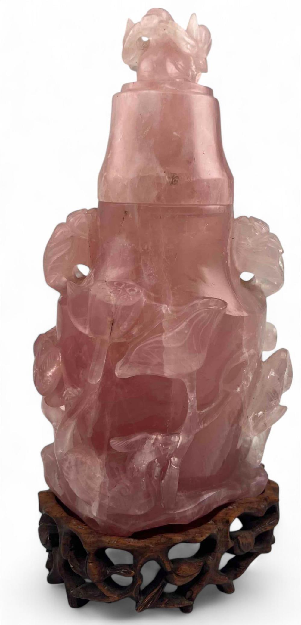 Chinese Carved Rose Quartz Lidded Urn (1 of 16)
