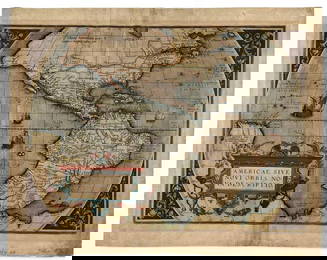 Abraham Ortelius, Americae Sive Novi Orbis, Hand Colored Map Of The New World